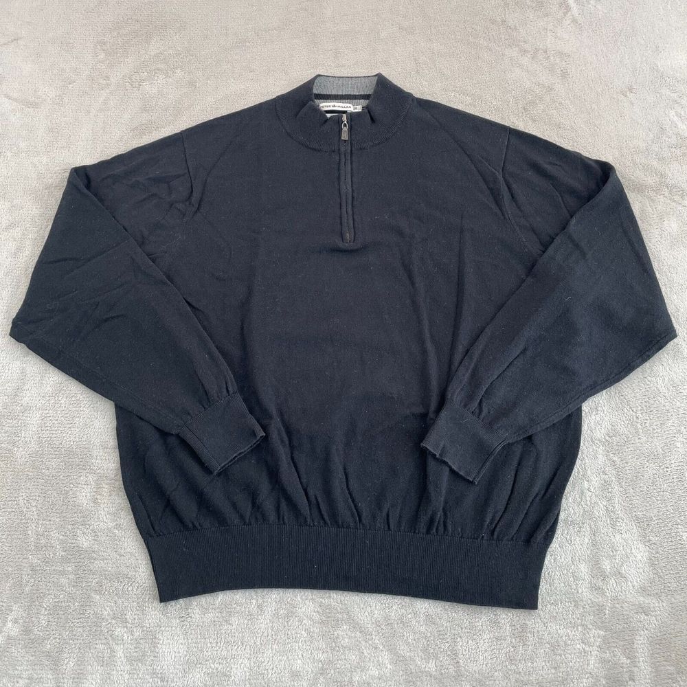 Peter Millar Crown 1/4 Zip Sweater Men 2XL Black Merino Wool‎ Blend Golf Casual